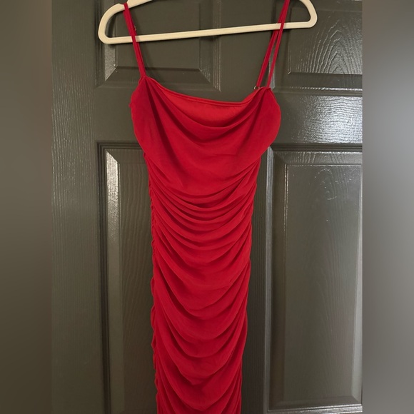 Mini Red Ruched Dress - Picture 3 of 4